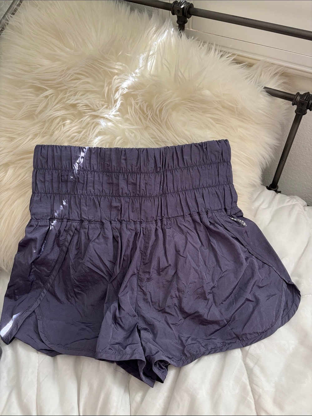 FP Movement by Free People Smocked High-Waist Purple Athletic Shorts
